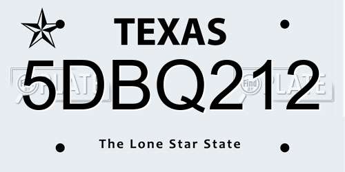 5DBQ212 Texas License Plate