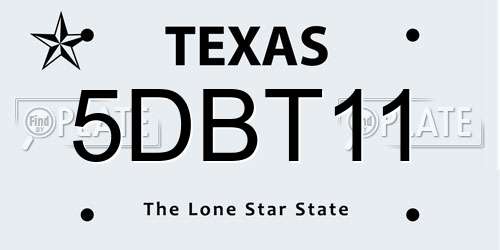 5DBT11 Texas License Plate