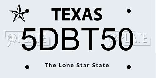 5DBT50 Texas License Plate