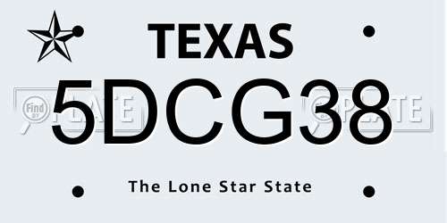 5DCG38 Texas License Plate