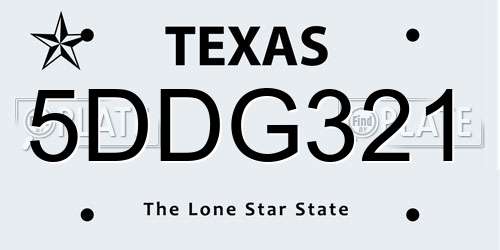 5DDG321 Texas License Plate