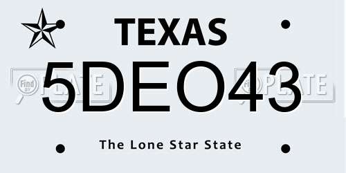 5DEO43 Texas License Plate