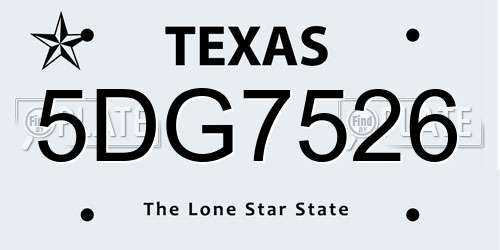 5DG7526 Texas License Plate