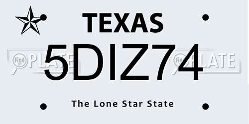 5DIZ74 Texas License Plate