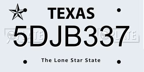 5DJB337 Texas License Plate
