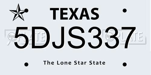 5DJS337 Texas License Plate