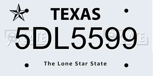 5DL5599 Texas License Plate
