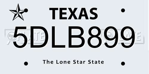 5DLB899 Texas License Plate
