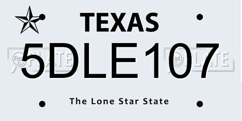 5DLE107 Texas License Plate