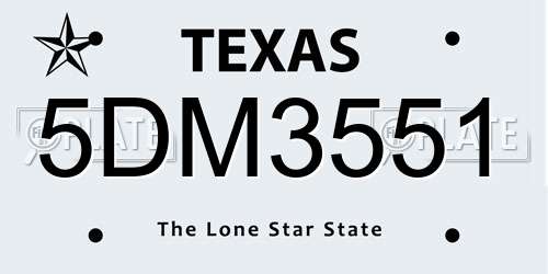 5DM3551 Texas License Plate