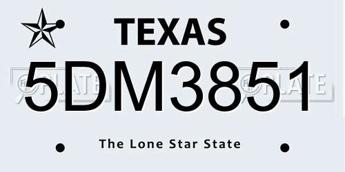 5DM3851 Texas License Plate