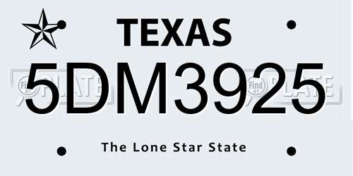 5DM3925 Texas License Plate
