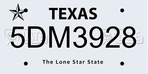 5DM3928 Texas License Plate