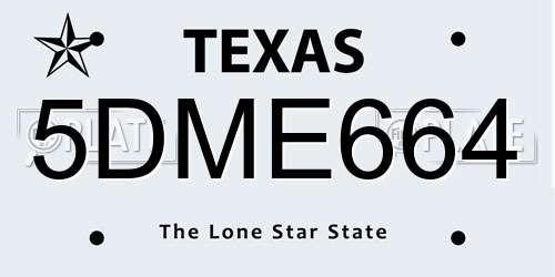 5DME664 Texas License Plate