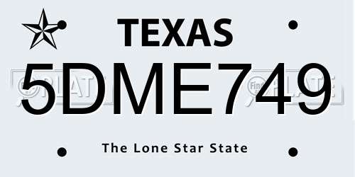 5DME749 Texas License Plate