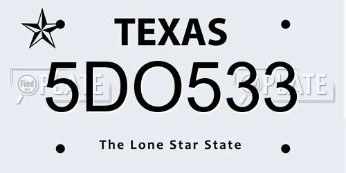 5DO533 Texas License Plate
