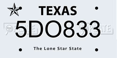 5DO833 Texas License Plate