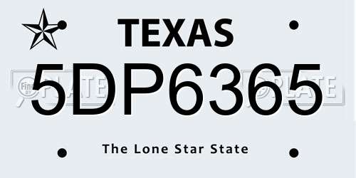 5DP6365 Texas License Plate