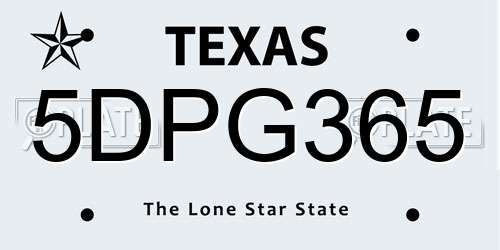 5DPG365 Texas License Plate