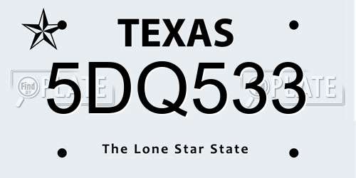 5DQ533 Texas License Plate