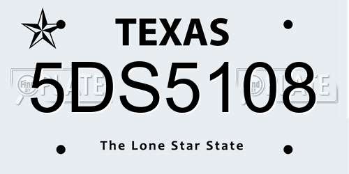 5DS5108 Texas License Plate