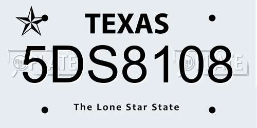 5DS8108 Texas License Plate