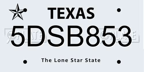 5DSB853 Texas License Plate