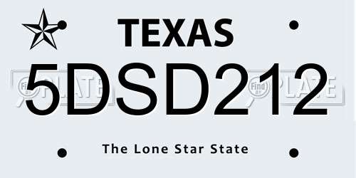 5DSD212 Texas License Plate