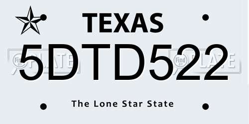 5DTD522 Texas License Plate