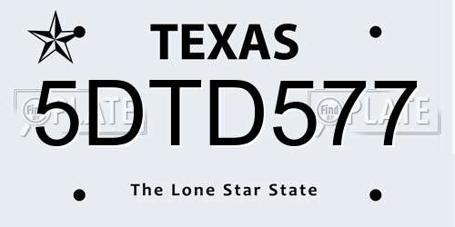 5DTD577 Texas License Plate