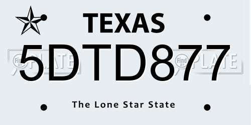 5DTD877 Texas License Plate