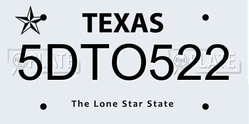 5DTO522 Texas License Plate