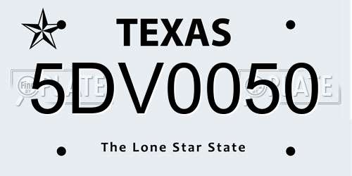 5DV0050 Texas License Plate