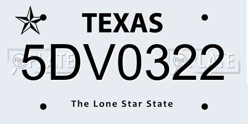 5DV0322 Texas License Plate
