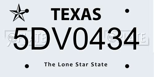5DV0434 Texas License Plate