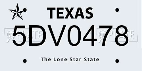 5DV0478 Texas License Plate