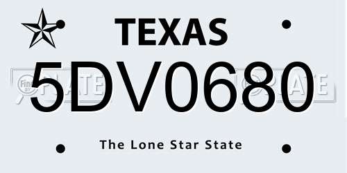 5DV0680 Texas License Plate