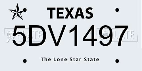 5DV1497 Texas License Plate