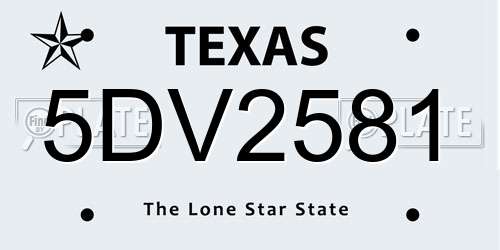 5DV2581 Texas License Plate