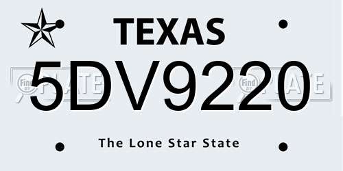 5DV9220 Texas License Plate