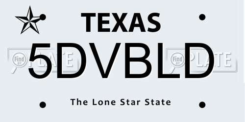 5DVBLD Texas License Plate