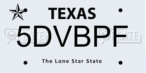 5DVBPF Texas License Plate