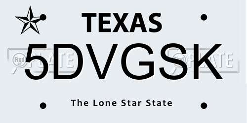 5DVGSK Texas License Plate