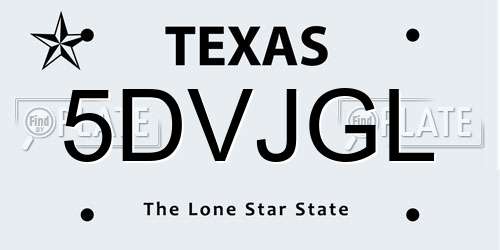 5DVJGL Texas License Plate