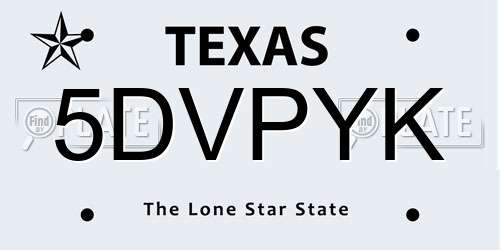 5DVPYK Texas License Plate