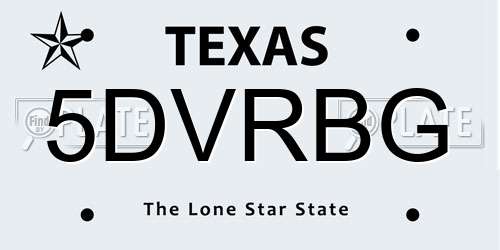5DVRBG Texas License Plate