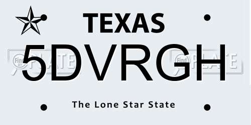5DVRGH Texas License Plate