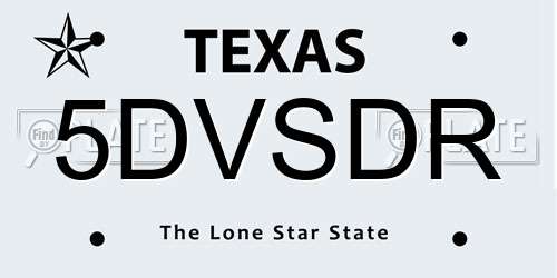 5DVSDR Texas License Plate