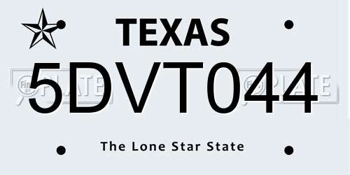 5DVT044 Texas License Plate