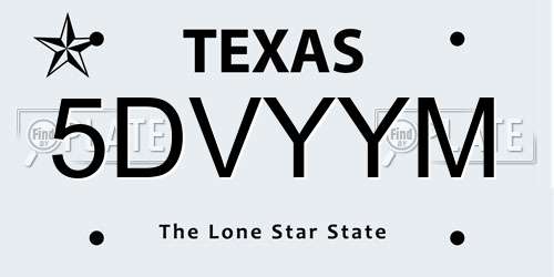 5DVYYM Texas License Plate